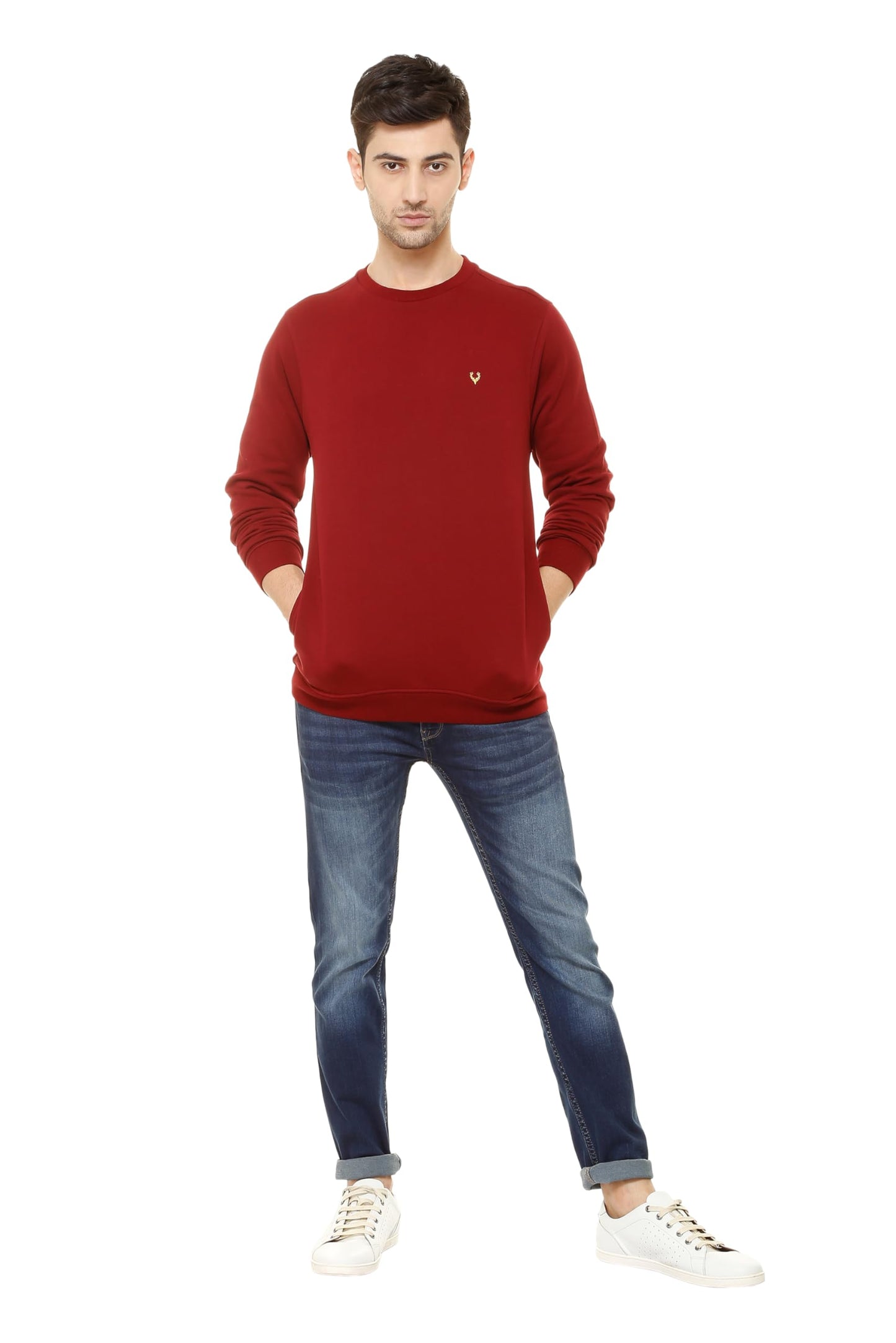 Allen Solly Men Casual Cotton Crew Neck, Regular Sweatshirt (Asstorgpm88973_Maroon_L)
