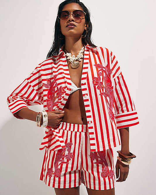 Red Stripe Beaded Shirt