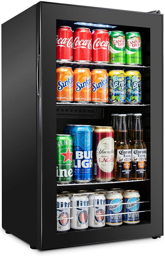Ivation 126 Can Beverage Refrigerator | Freestanding Ultra Cool Mini Drink Fridge | Beer, Cocktails, Soda, Juice Cooler for Home & Office | Reversible Glass Do